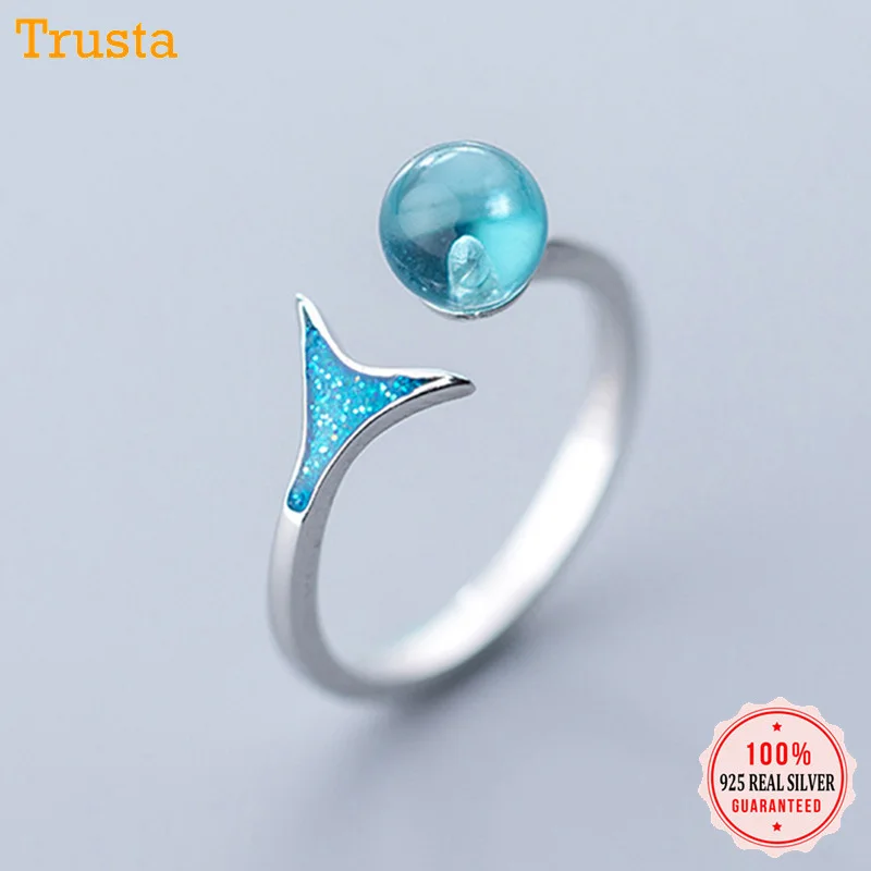 Trustdavis 100% 925 пробы серебристо голубые Кристальные кольца с хвостом русалки Размер