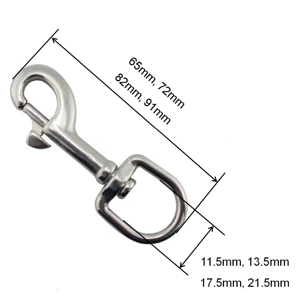 5PCS Marine Grade 316 Stainless Steel Oval Single End Swivel Eye Bolt Snap Hook 65mm 72mm 82mm 91mm For Dog Leash Sucba Diving