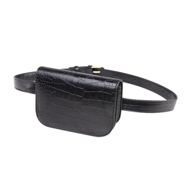 

BEAU-Fashion Women Waist Bag Outdoor Phone Pocket Alligator Leather Waist Pack Adjustable Belt Bag(Black)