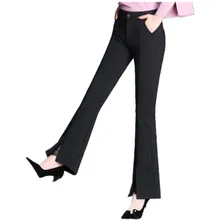 

Spring 2022 Womens Fashion Black Flare Pants High Waist Ankle-Length Trousers Office Lady Work Wear Business Suit Pants Bottoms