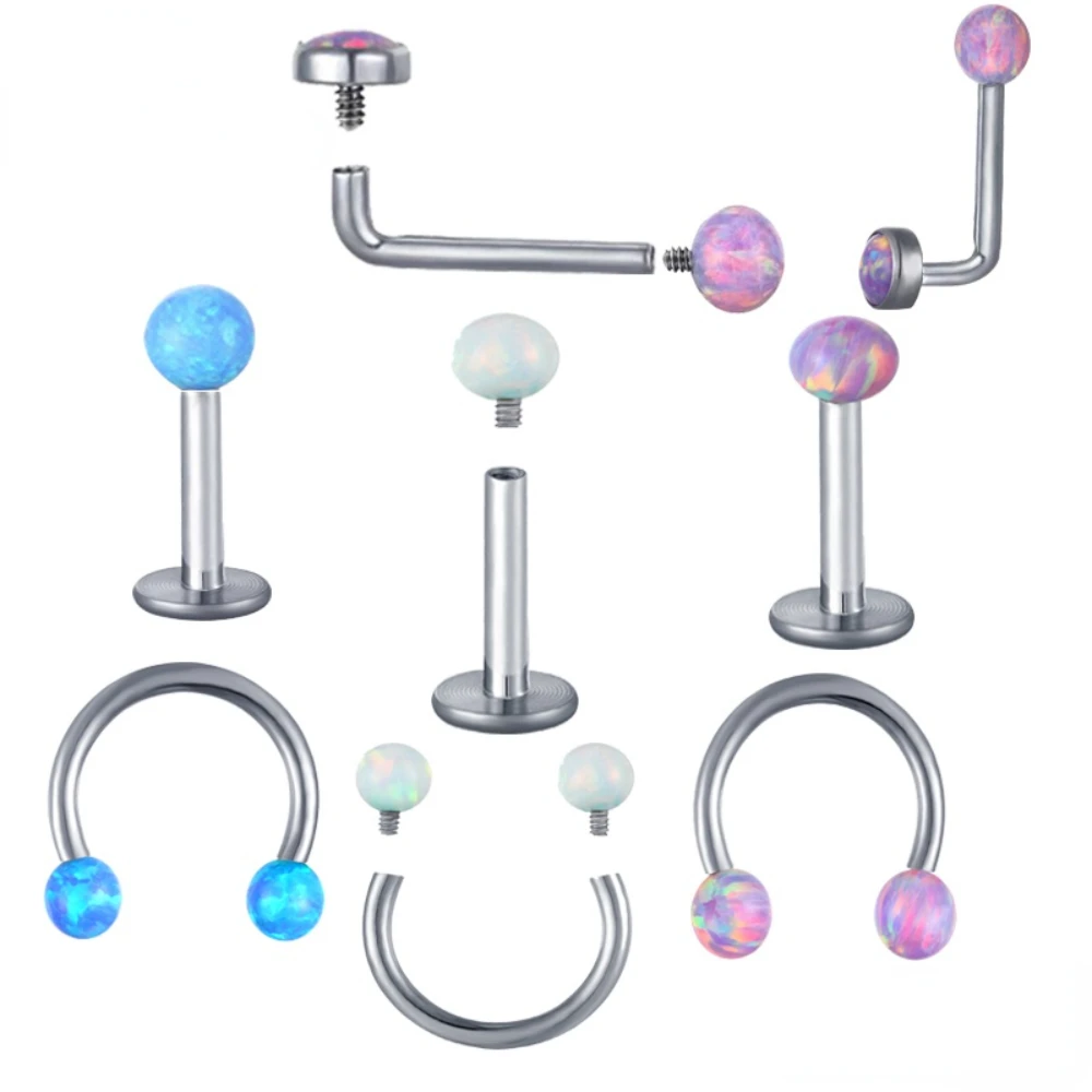 1PCG23 Titanium Opal Piercing Set Horseshoe Curved Barbell Nose Septum
