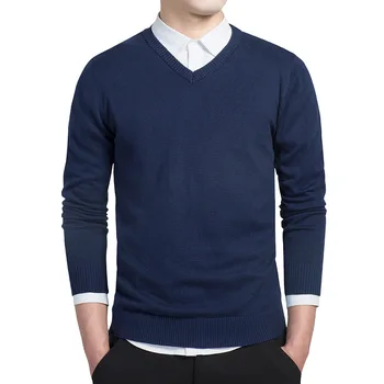 

OLOME 8 Colors New Cotton Solid Sweater Men Long Sleeve Pullovers Outwear Mens V-Neck Slim Sweaters Fit Knitting Winter Clothing