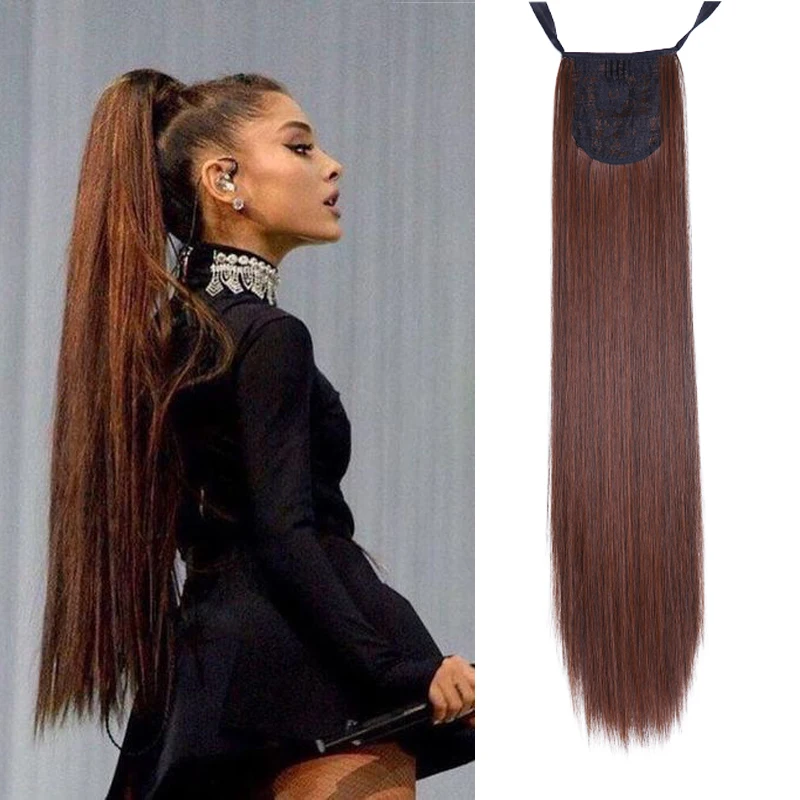 

JINKAILI Long Silky Straight Ponytails Clip In Synthetic Pony Tail Heat Resistant Fake Hair Extension Wrap Round Hairpiece