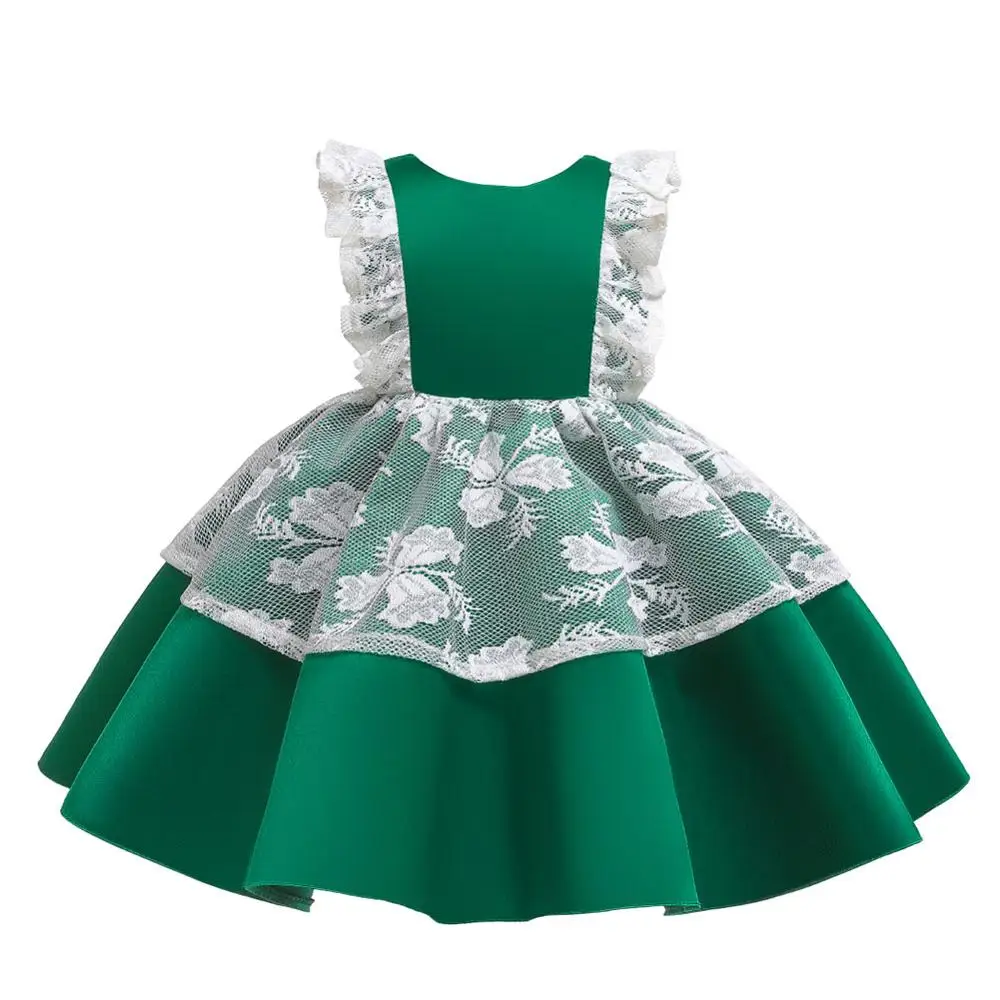 Одежда для маленьких девочек; Vestido; кружевное многослойное платье с оборками для девочек; платье-пачка для свадебной вечеринки; летние платья принцессы с открытой спиной для маленьких детей - Цвет: Зеленый