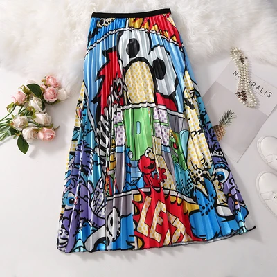 Летние женские юбки s с рисунком из мультфильма Империя высокая эластичная Женская юбка миди на Хэллоуин Свинг Рождественская вечеринка праздник Высокая улица - Цвет: 1095-001