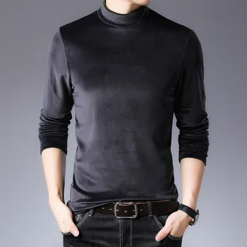 

2019 Fashion Brand Trend Slim Fit Long Sleeve T Shirt Men Turtleneck Tee Men Velvet T Shirts Plus Size 4XL