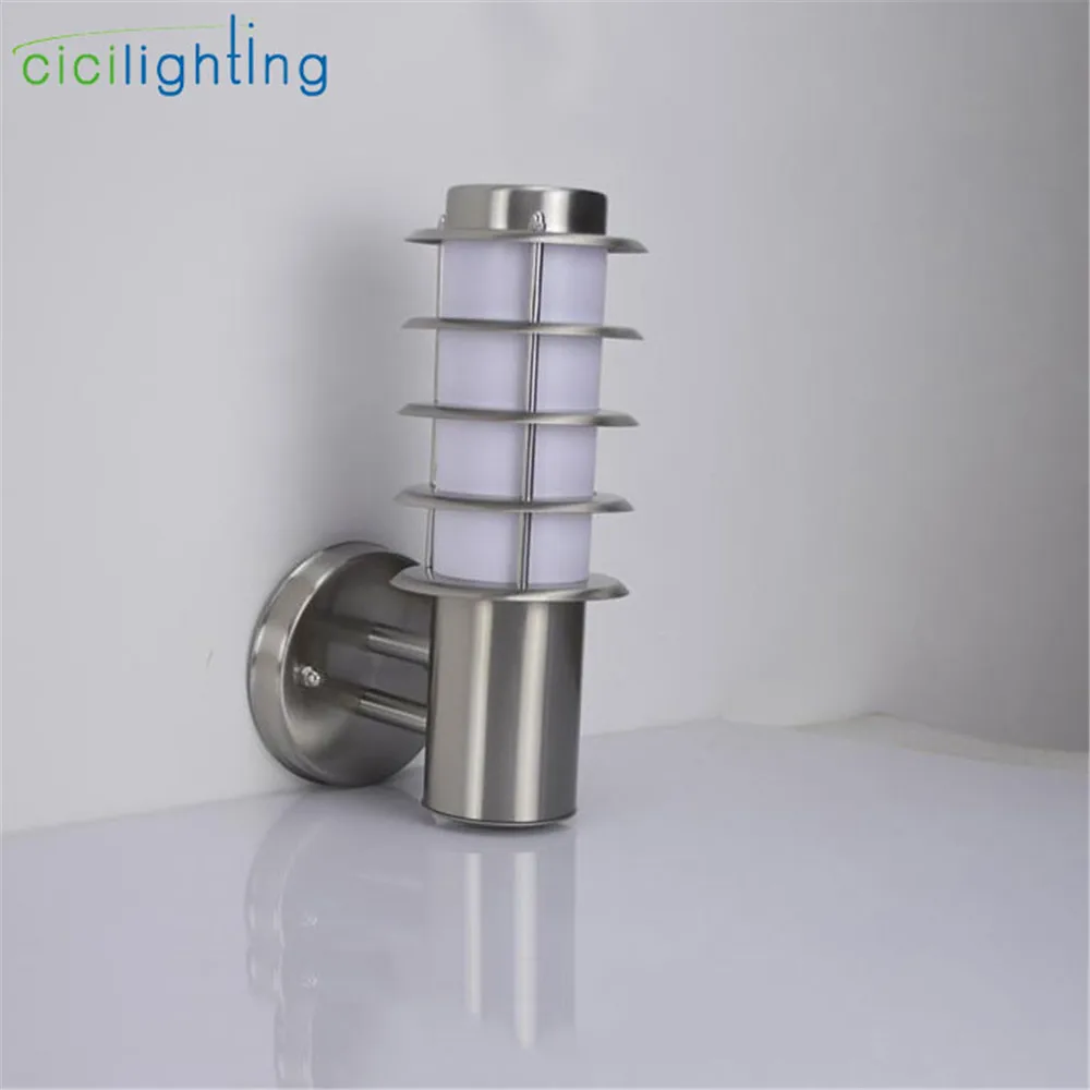Outdoor Waterproof Wall Lighting Stainless Steel E27 White PC Shade LED Wall Light Wall Lamp Porch Lights AC 110V 220V Sconces