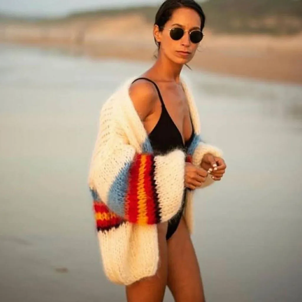 Womail свитер пальто женский модный полосатый вязаный свитер осень зима длинный рукав кардиган джемпер оверсайз высокое качество 815