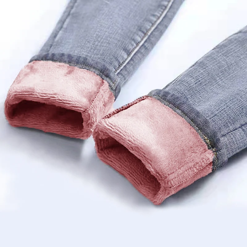 Бархатные брюки, синие джинсы, зимние теплые джинсы для женщин,, высокая талия, полная или Длина по щиколотку, тянущиеся, тонкие, женские джинсовые брюки-карандаш - Цвет: ankle pink light