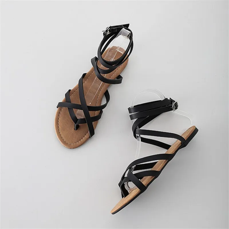 

2020 Women Sandals Flat Heel Roman Wind Fashion New Straps Open Toe Leisure Beach Shoes Plus Size 35-50