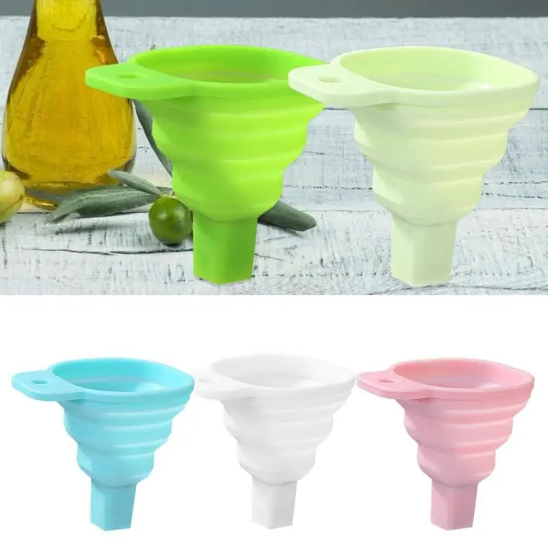 

Kitchen Home Funnel Mini Folding Portable Silicone Funnel Liquid Dispensing Tool Elegant with Hook Decoration 7.5x7.5x5cm