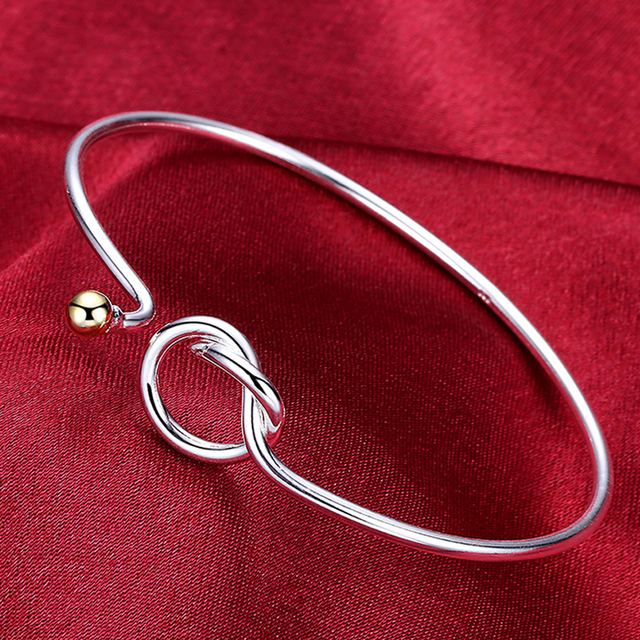 Trendy Style 925 Silver Round Heart Open Bracelet For Women Fashion Jewelry Cuff Bangles