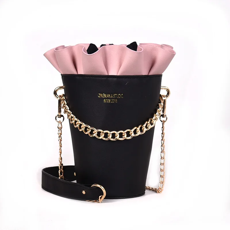 

New Korean version of mini bucket bag with one shoulder slanting bag chain lady bag