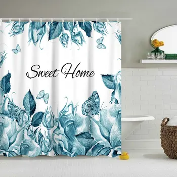 

Nordic Style Bathroom Supply Shower Curtains Set Leaves Printed Waterproof Fabric Cloth Bath Curtain Screen with 12 Hooks