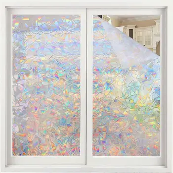 

45 X100cm Non-Adhesive Static 3D Irregular Pattern Colorful Decorative Privacy Sun Protection Window Rainbow Films Glass Stick