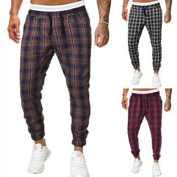 

Fashion Men Plaid Loose Feet Pants Checkered Track Pants Premium Plaid Stretch Skinny Fit Casual Trousers Pant Male Boy Bottoms