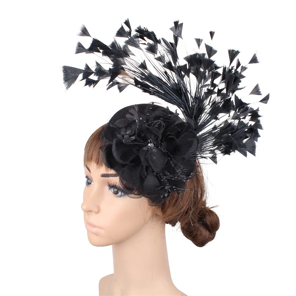 Nice Feather Wedding Fascinator Black Hats For Elegant Womens Formal Dress Cocktail Headpiece Ladies Hair Clip Fashion Headwear |