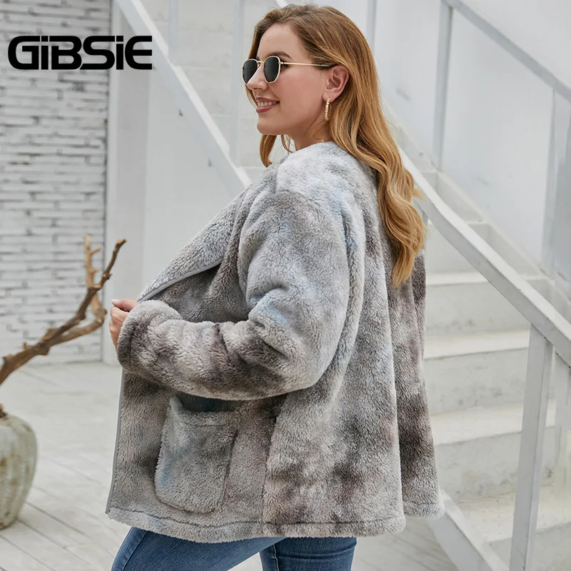 Женская Шуба из искусственного меха GIBSIE осенне зимняя верхняя одежда с длинными