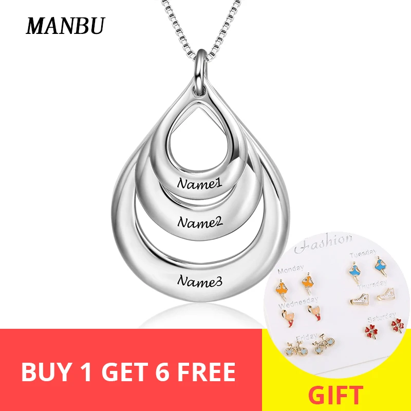 

MANBU sterling silver 925 statement fashion personalized necklace drop shaped pendants of friendship necklace gift free shipping