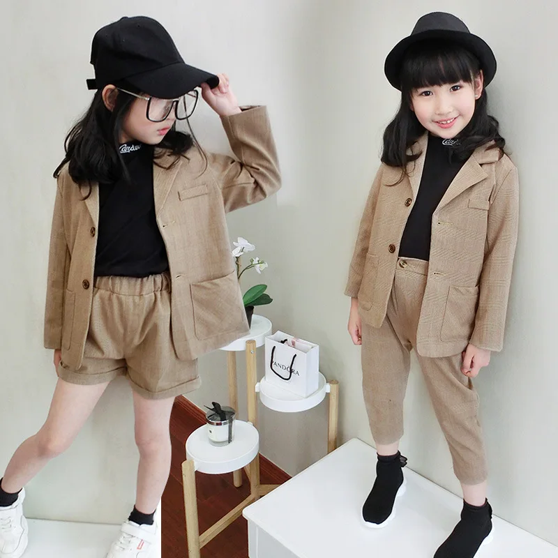

Spring new han edition pure color small children pure color suit three-piece suit Fashion outfit sets kids clothes Girls Fashion
