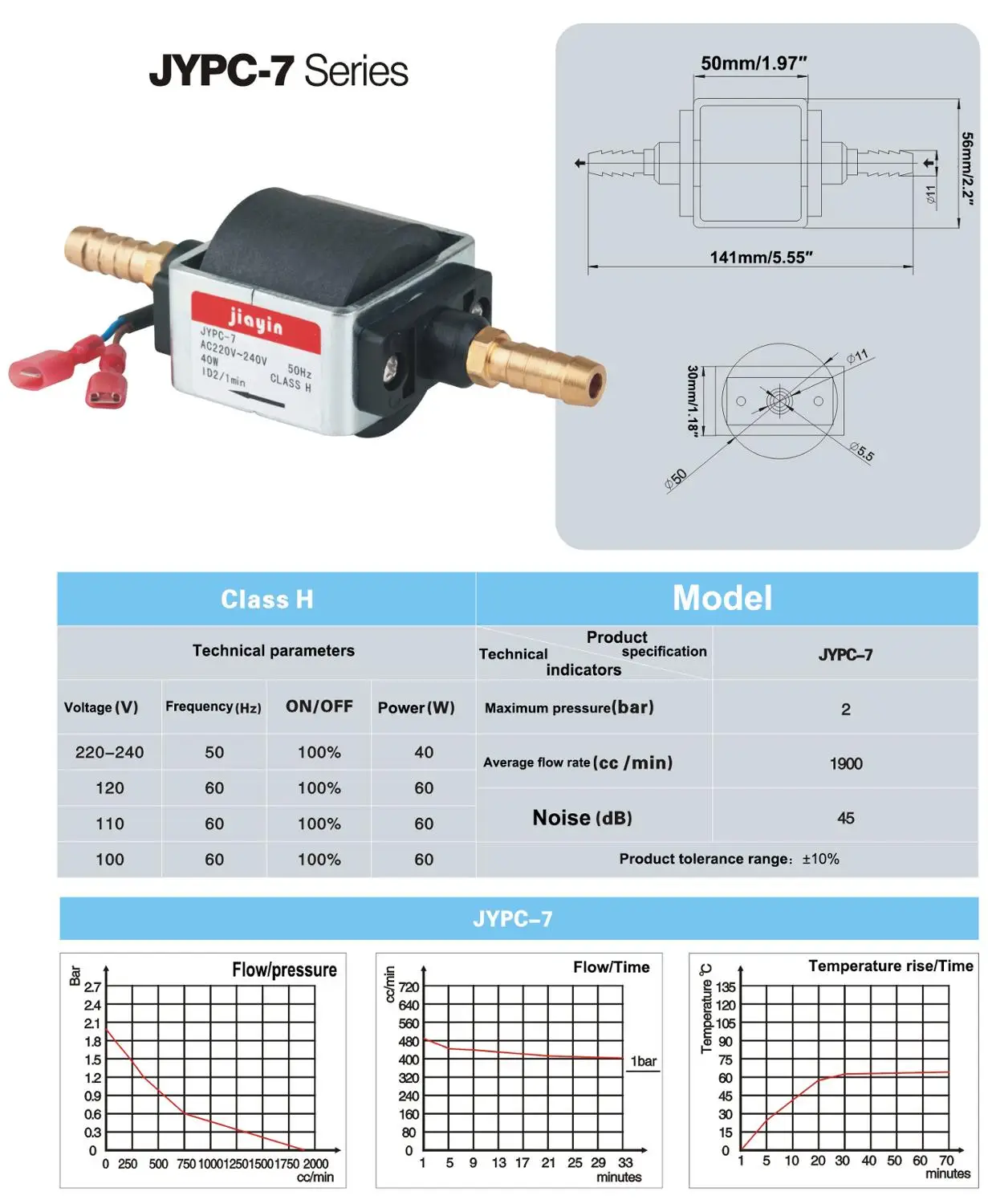 Jiayin JYPC-7 AC 220-240V 2 бар 40W микро насос электромагнитной воды
