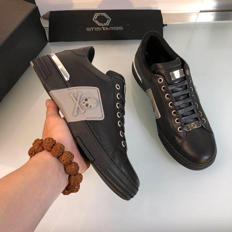 Starbags PP men's shoes Italian skull hardware counter latest mixed color sports shoes advanced leather avantgarde high quality