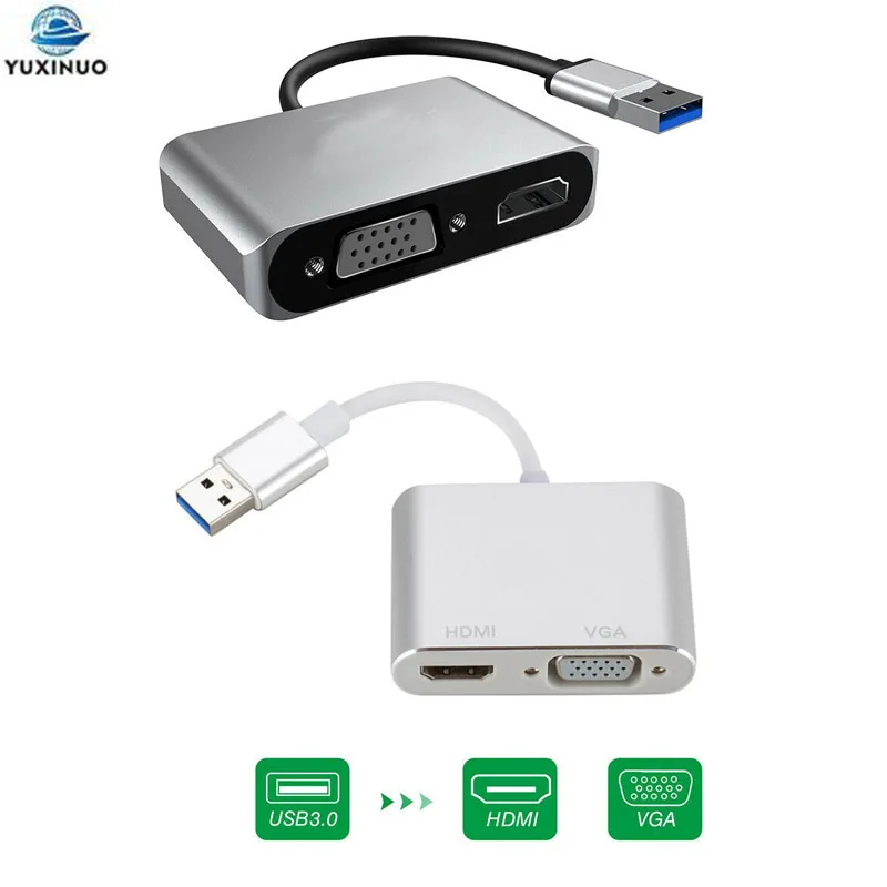 New 2in1 USB 3.0 to HDMI-compatible VGA Adapter 4K HD Multi-Display USB to HDMI-compatible Converter for Windows 7/8/10 OS vga hdmi compatible dummy plug virtual display emulator adapter ddc edid support 1920x1080p for btc mining miner video card