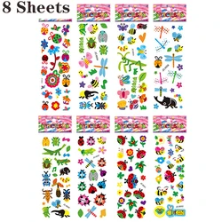 3D Puffy Cartoon Stickers for Kids - Educational Gifts for Toddlers and Children (8 sheets insects)
