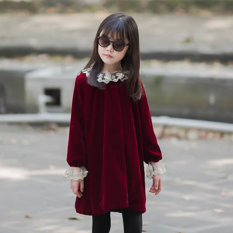 New Girls Dresses 2021 Children Lace Patchwork Dress Autumn &amp Winter Girl Velvet Baby Princess Toddler Clothes #5412 | Детская одежда