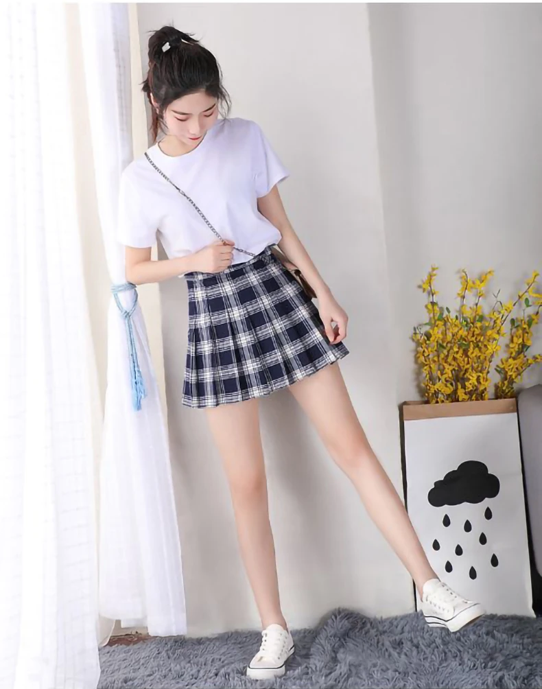 Summer Y2k Plaid Pleated Women Skirt Black High Waist Short Safety Lining Korean Fashion School Uniform A-Line Girl Mini Skirts brown skirt