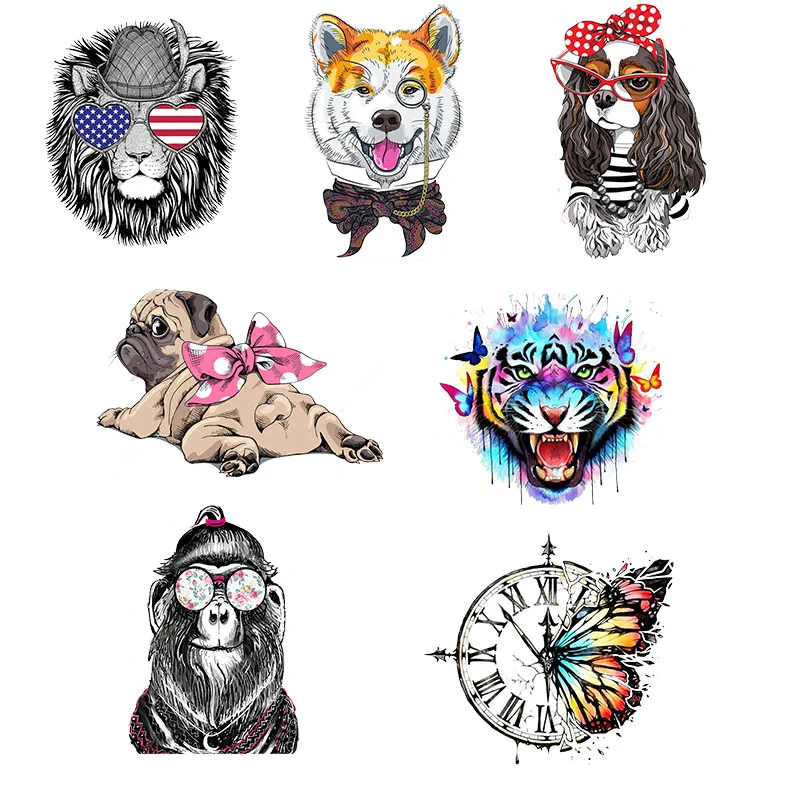 Dogs Tiger Lions Iron On Heat Transfer Printing Stickers For Clothes T-shirt Appliques Washable Cloths Patches | Дом и сад