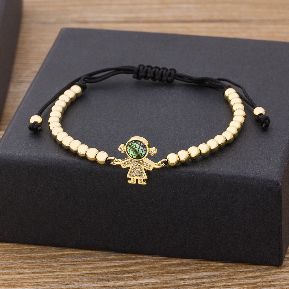 New Fashion Copper CZ Cute Girls And Boys Couple Bracelets For Women Handmade Beads Bracelet AdjustableTrendy Jewelry Gift
