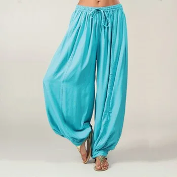 

cross pants Hallen trousers national dance casual trousers Ankle-Length Pants Casual Loose Drawstring Solid Mid waist Pleated