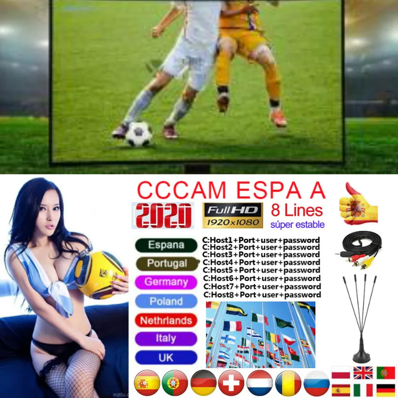 

Cccam espa a spain 1 year stable 8 Line 1080P c-line server HD cline ccam espa a Europe Portugal Poland Italy satellite receiver