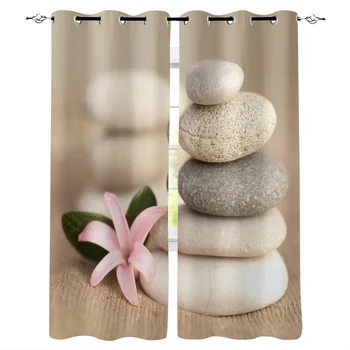 

Stones Pink Flowers Stones Sand Leisure Window Curtains LivingRoom Kitchen Curtains Left and Right Biparting Open