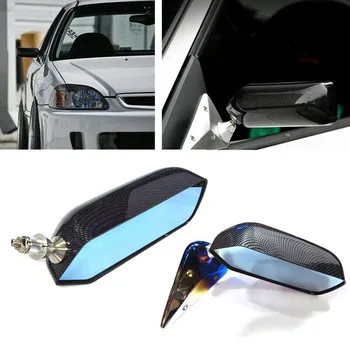 

2x Car Manual Adjust Retro F1 Style Blue Side Rear View Mirror Carbon Fiber Look