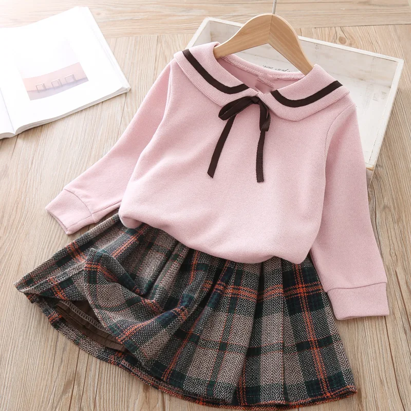 Комплект одежды для маленьких девочек; свитер с длинными рукавами и юбка; комплект одежды из двух предметов для детей; милые комплекты для малышей; базовая одежда