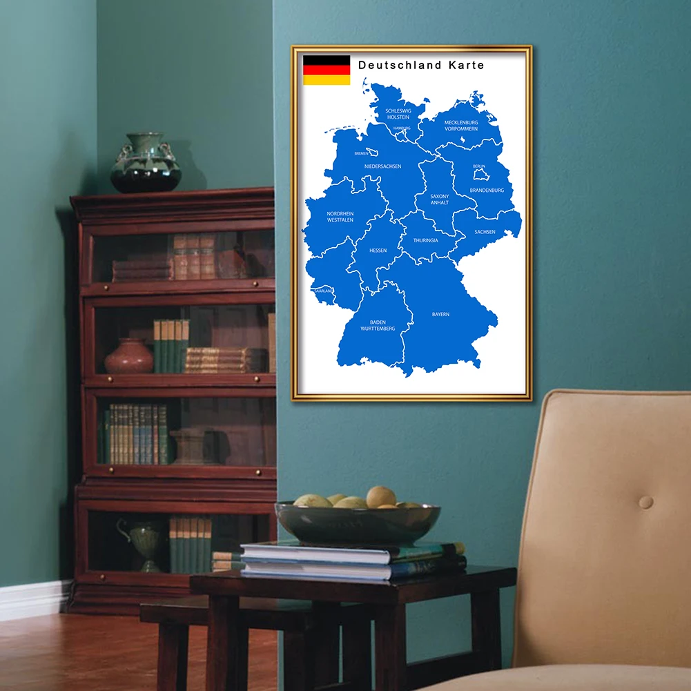 42*59cm Political Map of The Germany In German Small Poster Canvas Painting Travel School Supplies Home Decoration