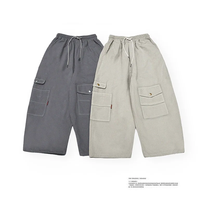 

Wu Airlines Men Non-symmetrical Multi-pockets Loose-Fit Workwear Capri Pants Sub-Japanese-style Retro Popular Brand Casual Pants