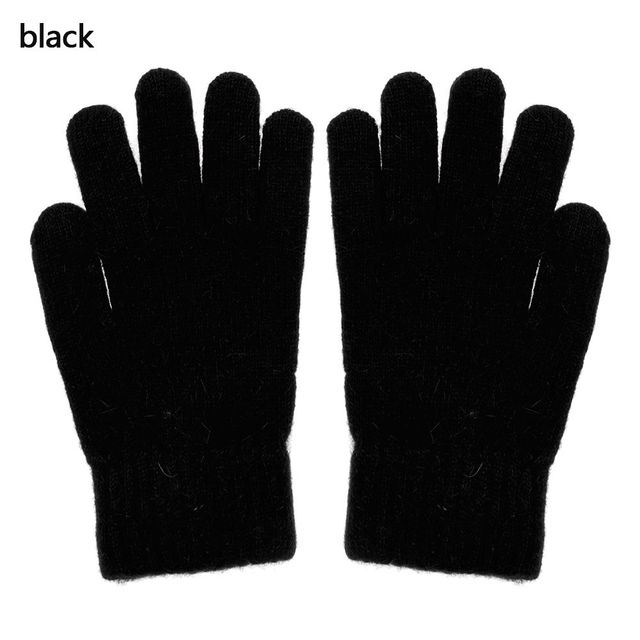 Double-layer Rabbit Hair Gloves Female Winter Korean Version of Solid Color All Fingers Winter Women Gloves Girls Mittens