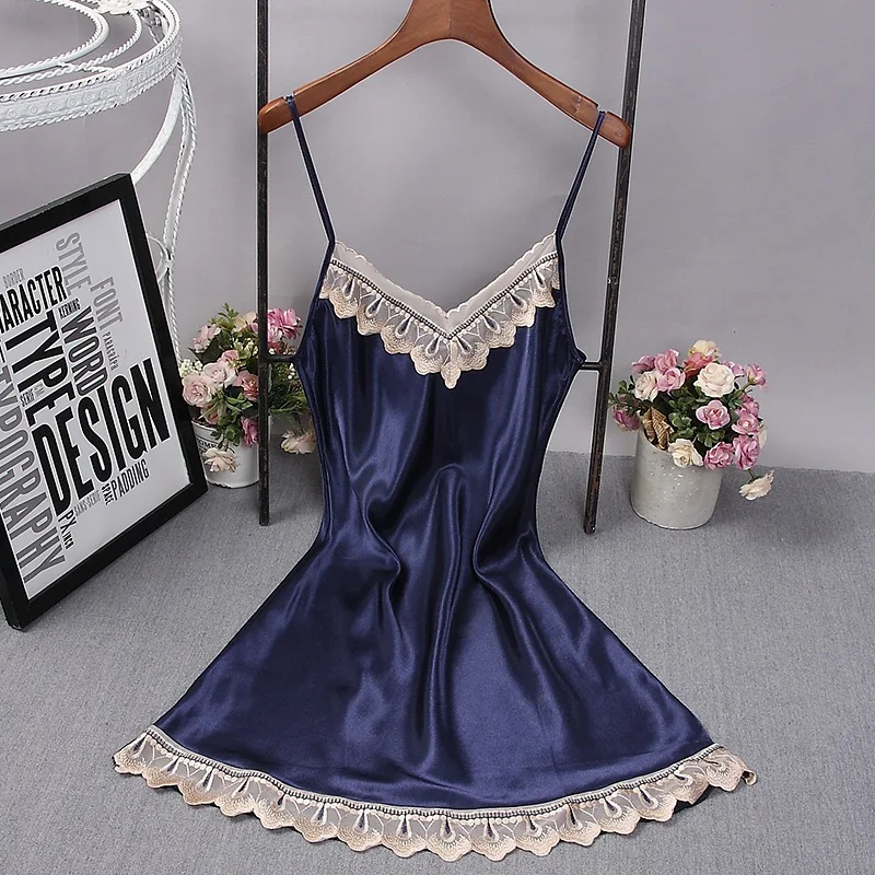 Female Satin Rayon Nightgown Lady Sexy Spaghetti Strap Night Dress Women Night dress Sleeveless Sleepwear Nightwear