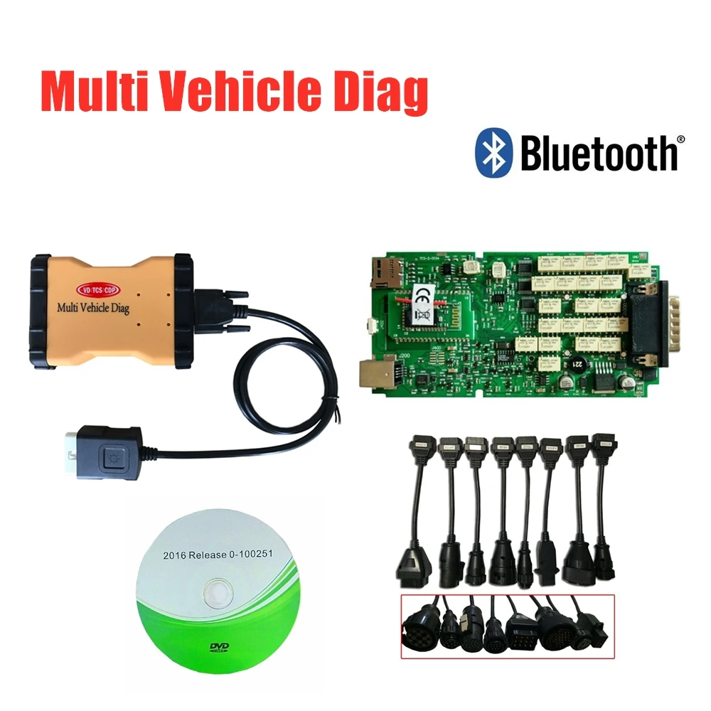 Мульти Автомобиль Diag TCD C-D-P 2016R0 keygen качество+ одна зеленая доска с bluetooth MVD obd2 инструмент сканирования+ 8 шт. автомобиля/грузовика кабели - Цвет: with bluetooth