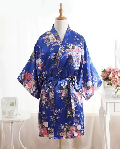 Style 24 Цветочный Рисунок, средний рукав, сексуальные женские ночные халаты с глубоким v-образным вырезом, темно-синий Атлас, кимоно, платье, женские повседневные халаты, одежда для сна - Цвет: Style 24