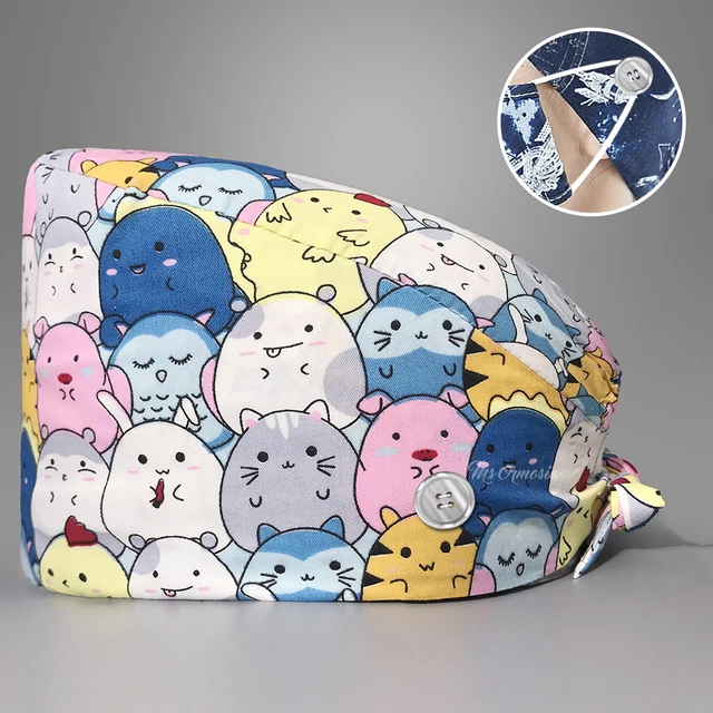 Fashion cotton Cute bird Cartoon print hats adjustable Scrub hat beauty salon nursing cap laboratory pet shop fashion scrub caps 12212