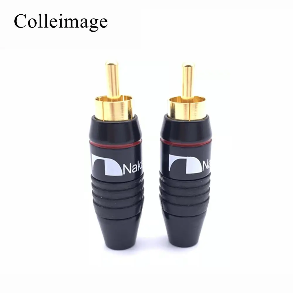

Colleimage Hifi Brass Nakamichi RCA Male Plug Jack Audio Cable Solder Gold plated Connector Black for 6mm Cable