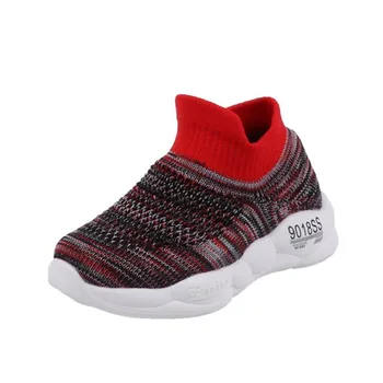

New Baby Girls Outdoor Breathable Sneakers Lace Up Flock Knitting Upper Lady Shoes Solid Outdoor Girl's Shoes 3 Colors