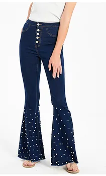 

Rivet plus size jeans womens clothing Zipper Fly Cotton Full Length Flare Pants Casual 2020 new spring high waist jeans Skinny