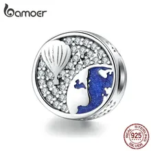 Bamoer, круглые металлические бусины для женщин, амулеты, серебро 925, браслет и браслет, ювелирные изделия, воздушный шар, Голубая Эмаль, Шарм SCC1345