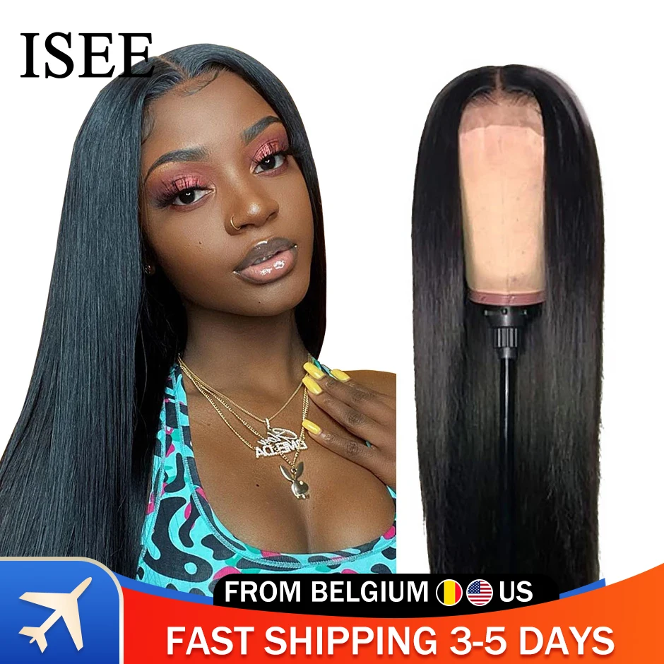 Pelucas rectas malayas para mujer, densidad del 180%, 4x4, cierre de encaje, ISEE HAIR recto, 13x4, pelucas de cabello humano con encaje frontal