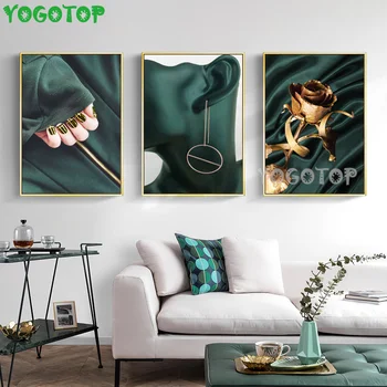 

5d DIY Diamond Painting Green Abstract Woman Copper Color Flowers 5D full Drill puzzle mosaic Diamond Embroidery 3pcs ML1406